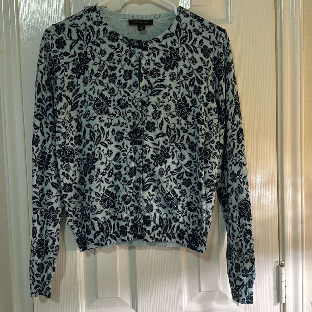 Ann Taylor Floral Blue Cardigan (work or casual)